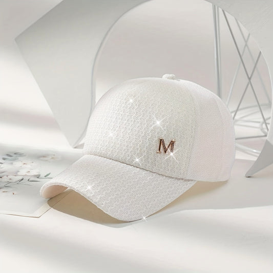 Gorra de Beisbol Letter M – Trendy, Color Sólido, Malla, Ligera y Transpirable – Sombrero Estilo Trucker para Mujer, Perfecta para Uso Diario en Primavera y Verano