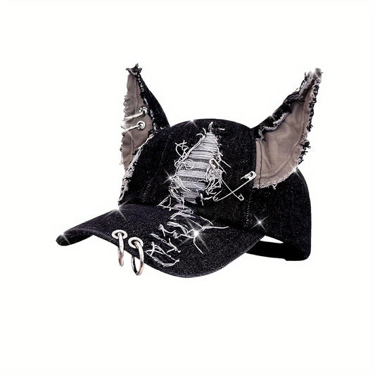 Gorra de Béisbol Gótica con Orejas de Gato - Estilo Vintage Y2K 🐱🖤