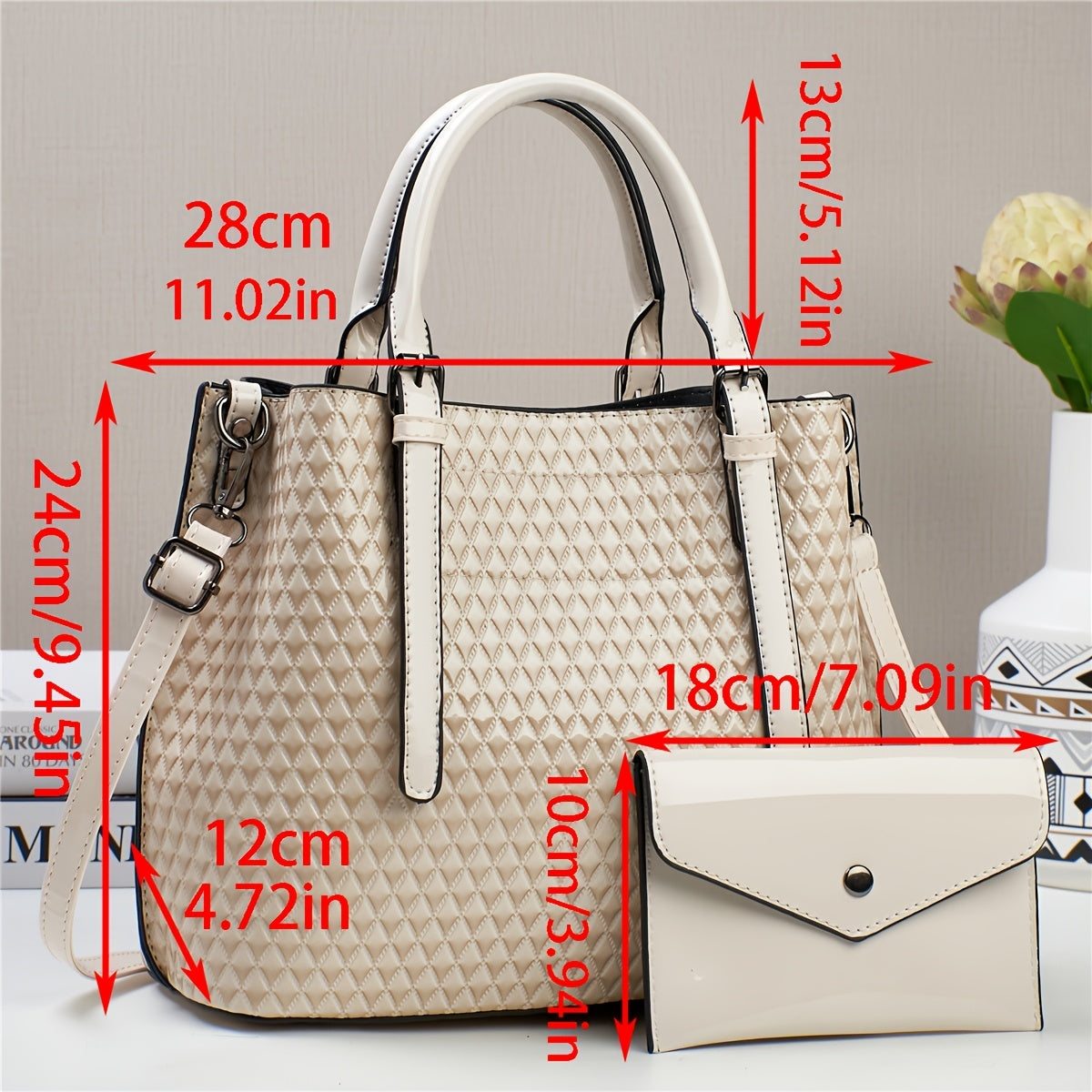Bolso Tote Geométrico Estilo Crocodilo para Mujer con Correa Ajustable y Clutch Desmontable