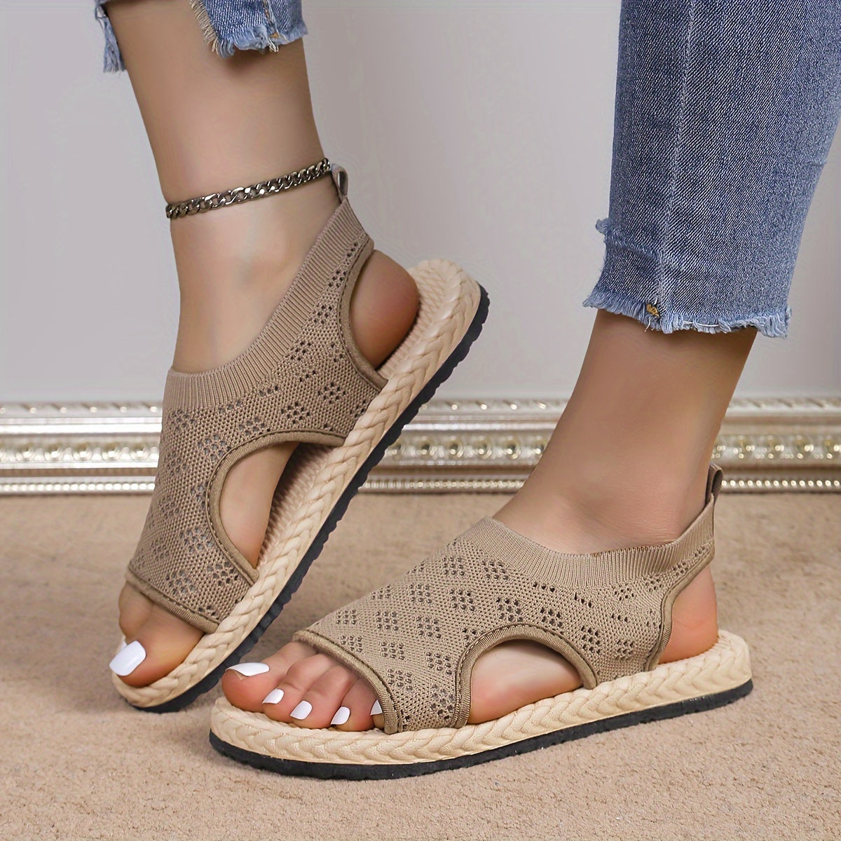 Sandalias de mujer, zapatos elásticos de suela suave y ligeros sin cordones, zapatos de playa antideslizantes con tira trasera.