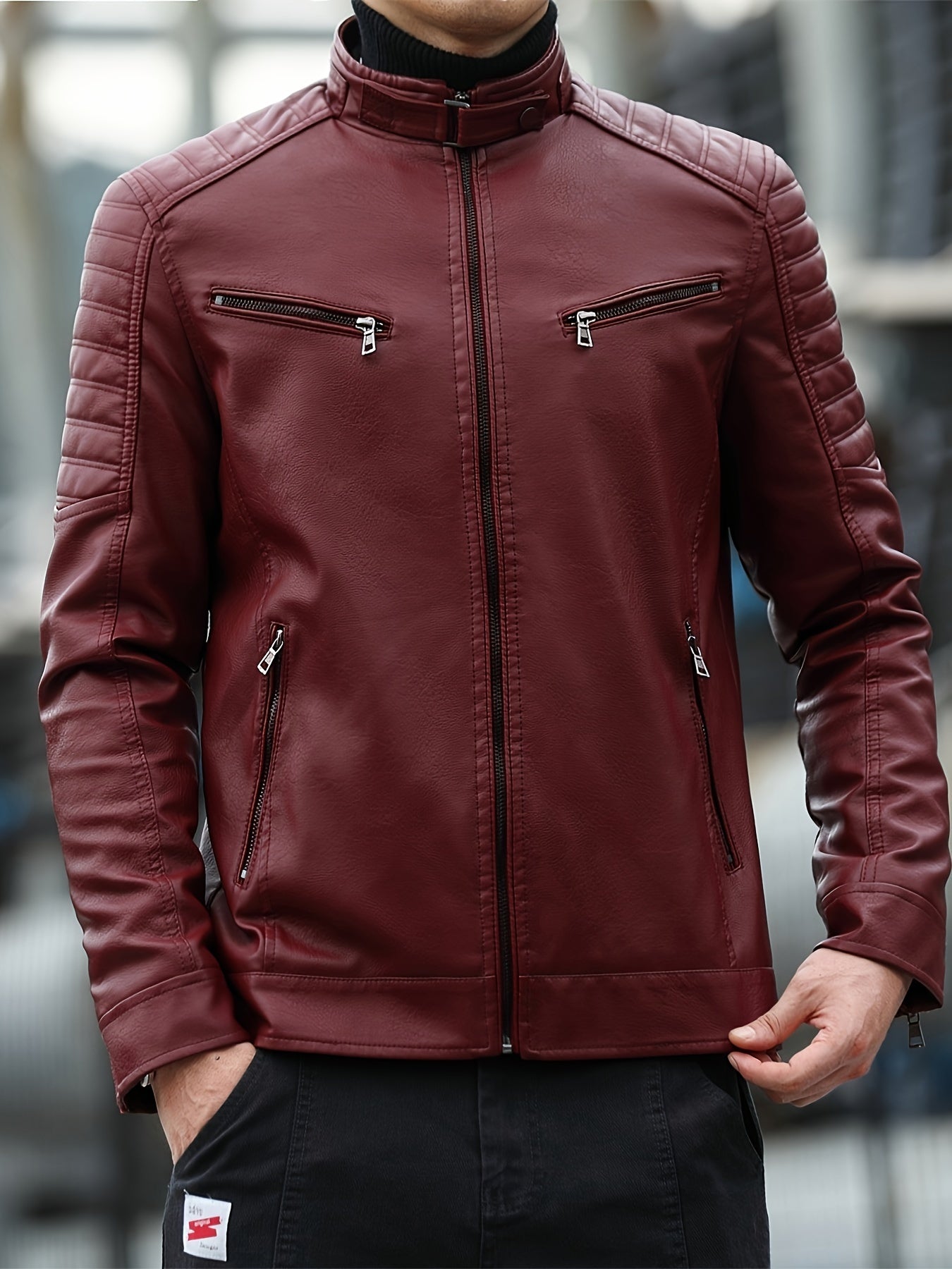 🧥 Chaqueta de Hombre en Cuero Sintético – Estilo Bomber Moderno