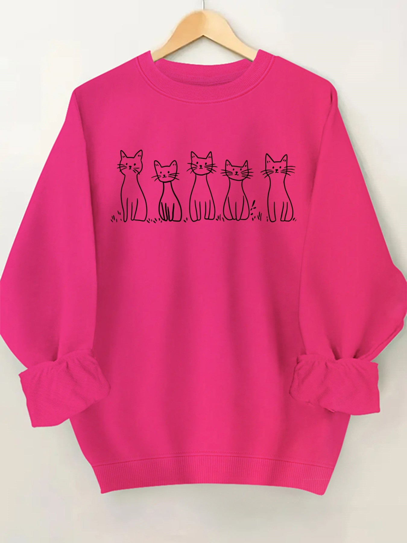 🐾 Sudadera Blanca de Cuello Redondo para Mujer con Ilustración de Gato – Estilo Casual y Divertido para Todos los Días 🐾