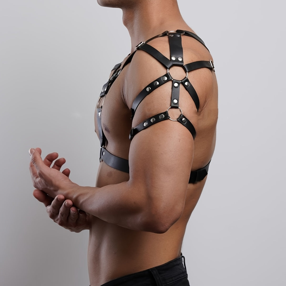 Arnés de Pecho en Cuero Sintético para Hombre - Estilo Punk Ajustable
