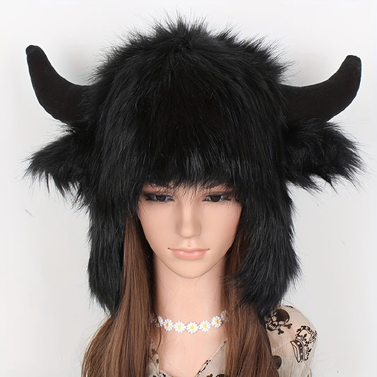 Gorro de Vaca Esponjoso con Cuernos - Estilo Clásico y Cálido para el Invierno 🐮❄️