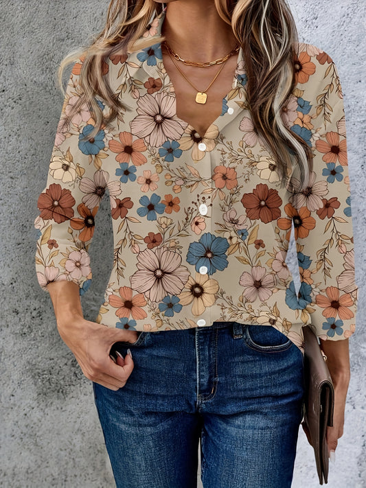 🌸 Camisa Casual Vintage Floral de Manga Larga con Botones Frontales para Mujer