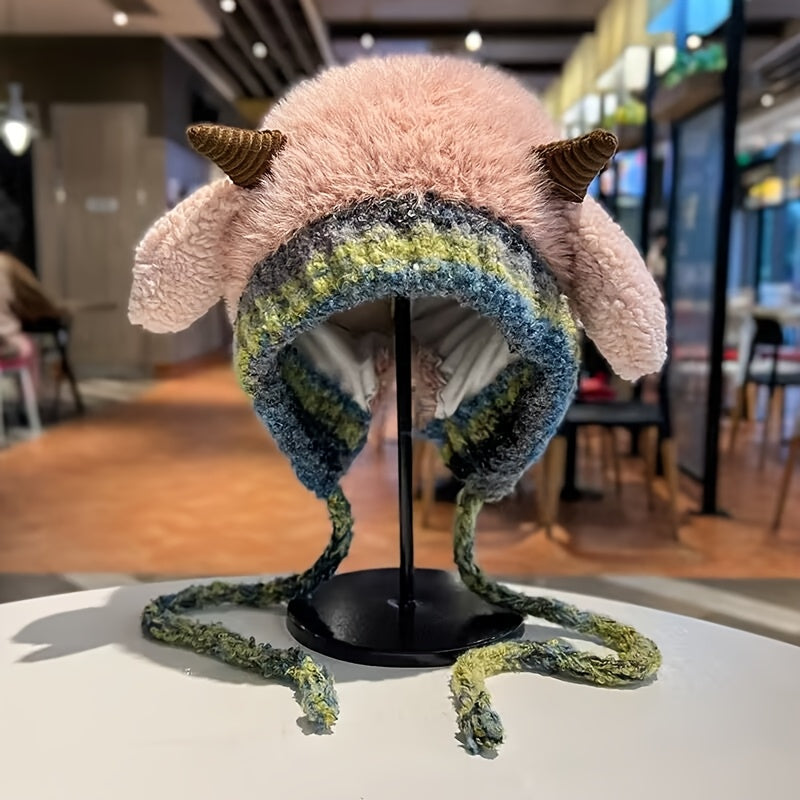 Gorro de Forro Polar con Orejas de Cordero y Pom - Lindo y Perfecto para el Invierno