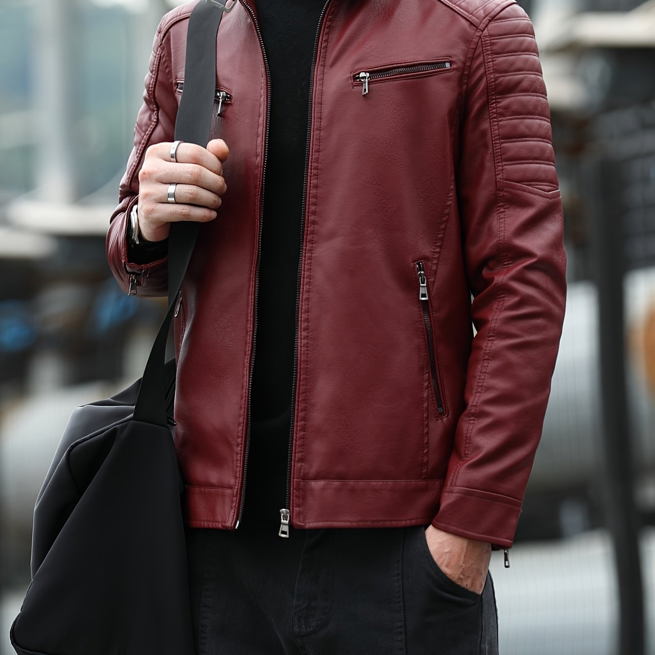 🧥 Chaqueta de Hombre en Cuero Sintético – Estilo Bomber Moderno