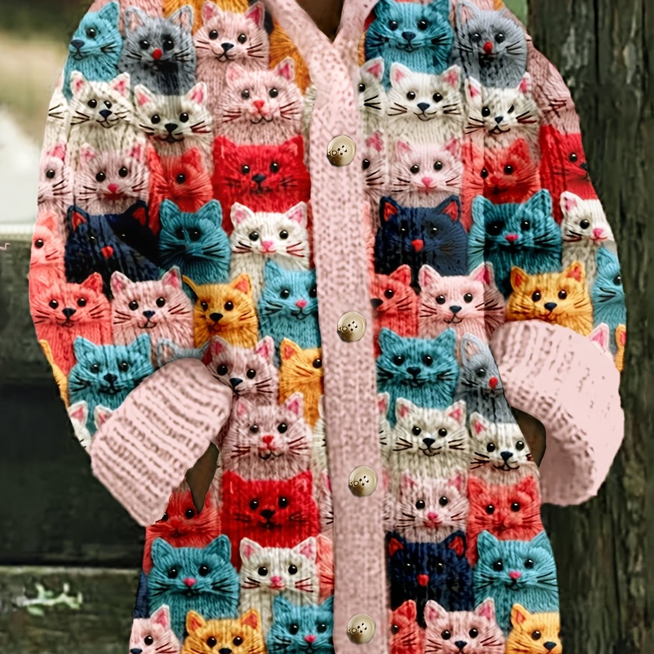 Abrigo Grande con Estampado de Gato y Toque de Piel de Visón 🐾🧥