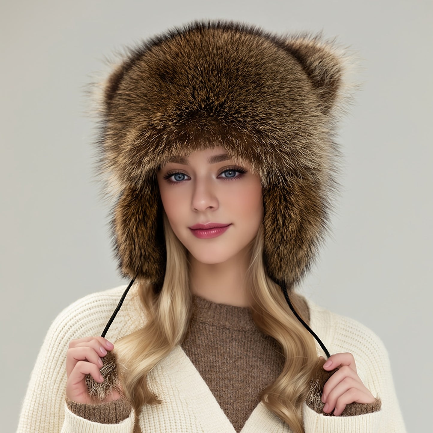 Gorro de Invierno con Borla de Piel Sintética y Cola de Mapache - Diseño Cálido y Divertido 🐾❄️