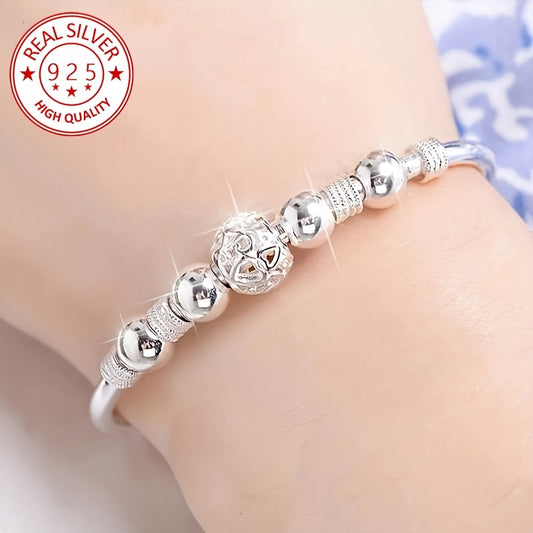 Pulsera de encanto en plata 925 con diseño único de bola Linglong hueca. Ideal para el uso diario y fiestas, es el regalo perfecto para cumpleaños, bodas, Año Nuevo y San Valentín. ¡Añade un toque de sofisticación a tu estilo!