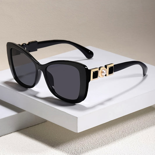 Gafas de Moda para Mujer – Diseño Cat-Eye con Montura Negra y Detalles Dorados
