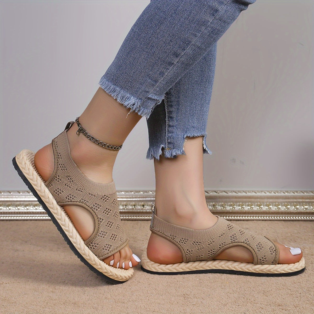Sandalias de mujer, zapatos elásticos de suela suave y ligeros sin cordones, zapatos de playa antideslizantes con tira trasera.