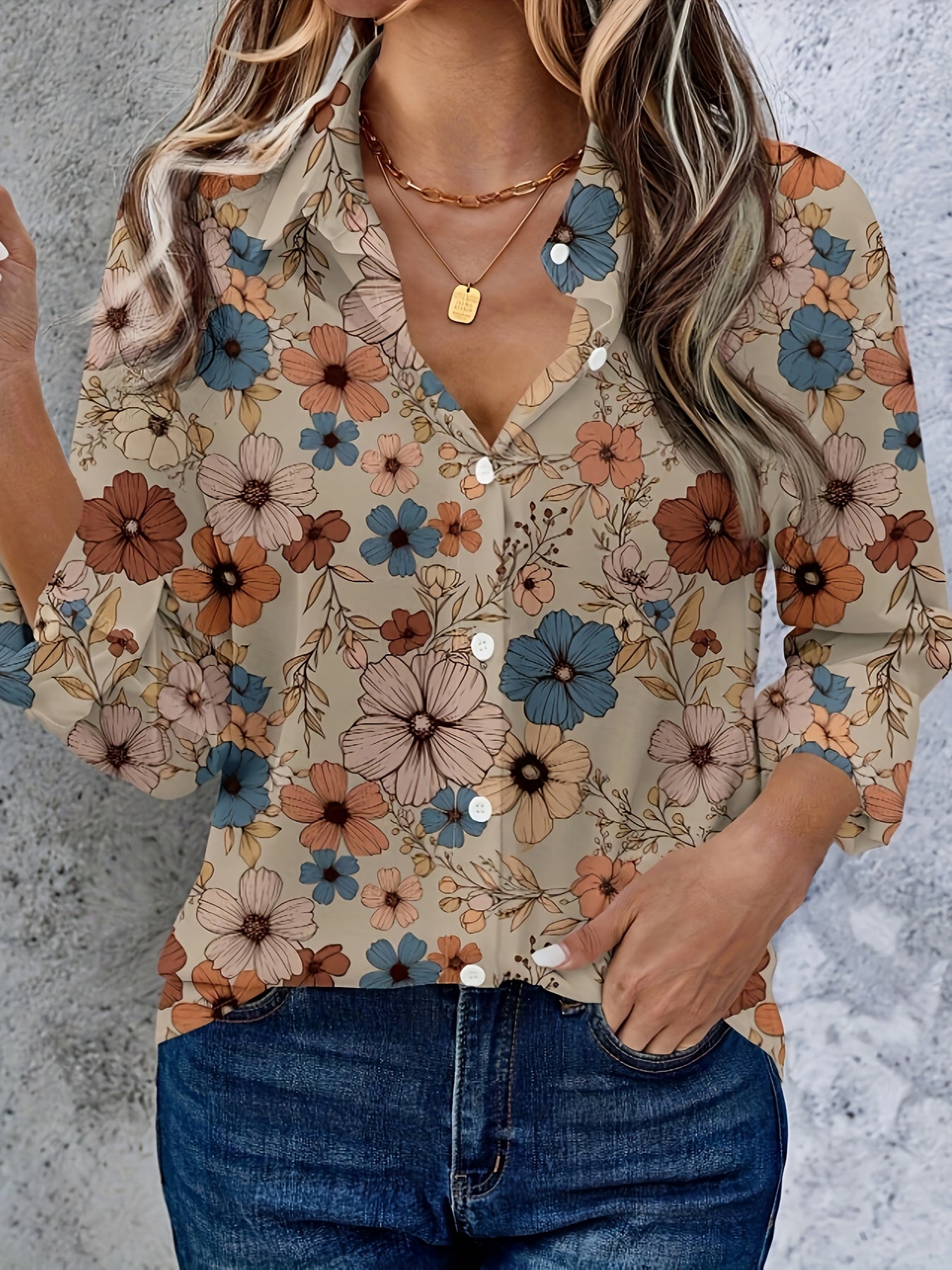 🌸 Camisa Casual Vintage Floral de Manga Larga con Botones Frontales para Mujer