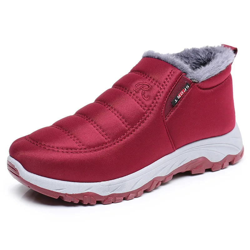 Botas de nieve de invierno para Mujer - Hombre - forro de vellón cálido, suela de goma Antideslizante, Botas de senderismo cómodas hasta el tobillo, negras con ribete de piel blanca para uso casual al aire libre, estilo de