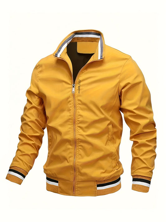 🧢 Chaqueta Casual para Hombre con Rayas – Estilo Bomber con Cuello Baseball