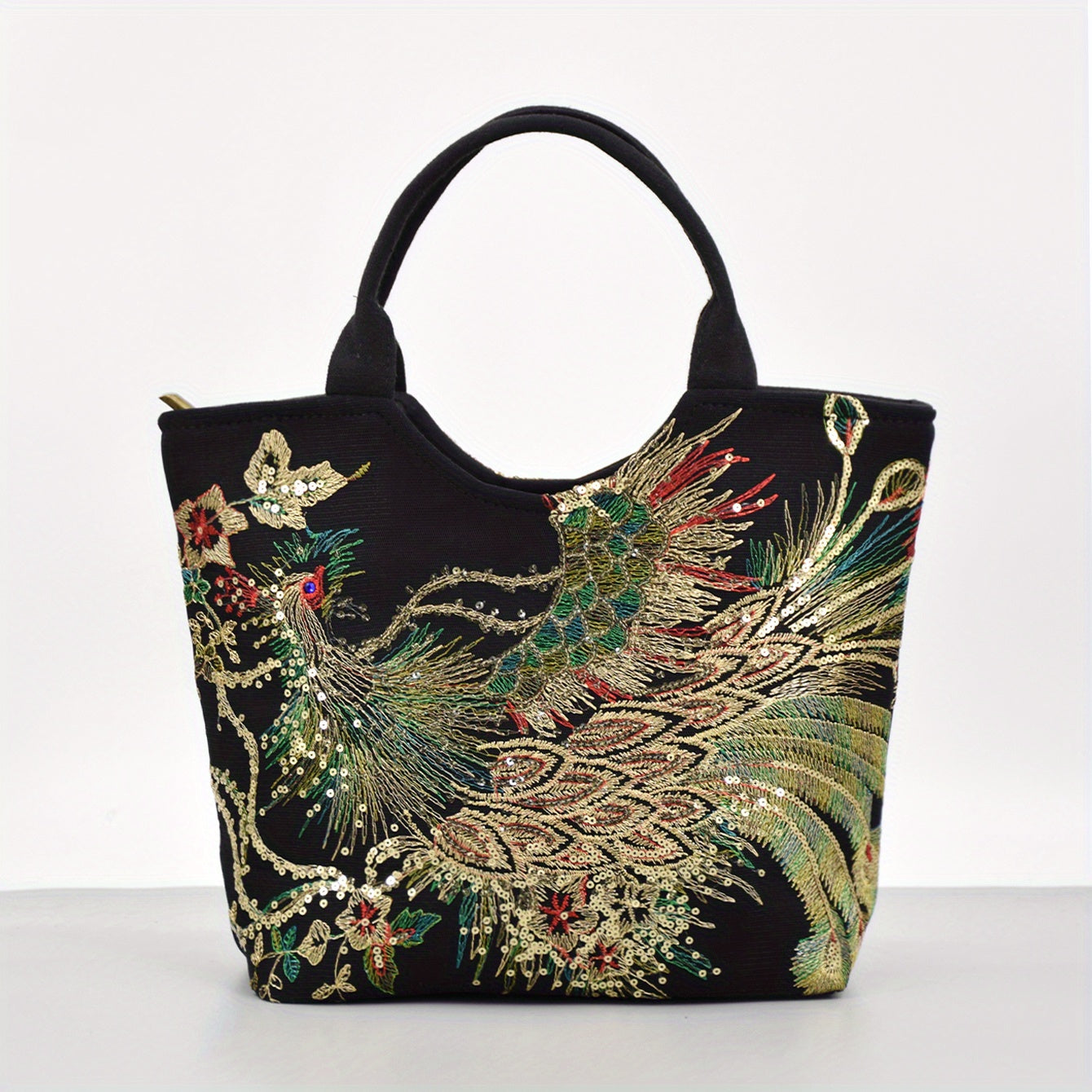 Bolso de Mano Bordado para Mujer, Estilo Retro con Asa Doble y Correa Removible