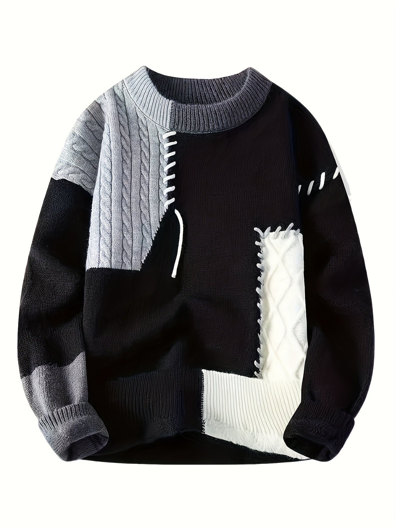🧥 Suéter Masculino Tejido con Bloques de Color – Estilo Urbano para Otoño e Invierno