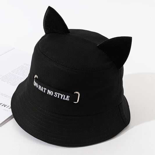 Gorra Bucket Negra con Orejas de Gato 3D y Estilo Funky 🐱✨