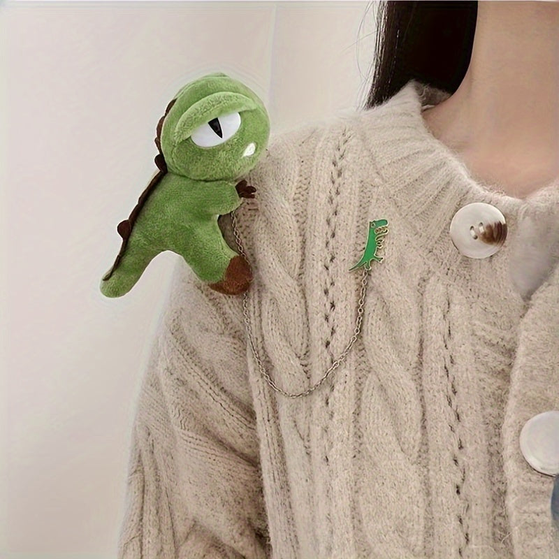 Broche de Peluche para Parejas - Dinosaurio Verde & Panda con Cadena
