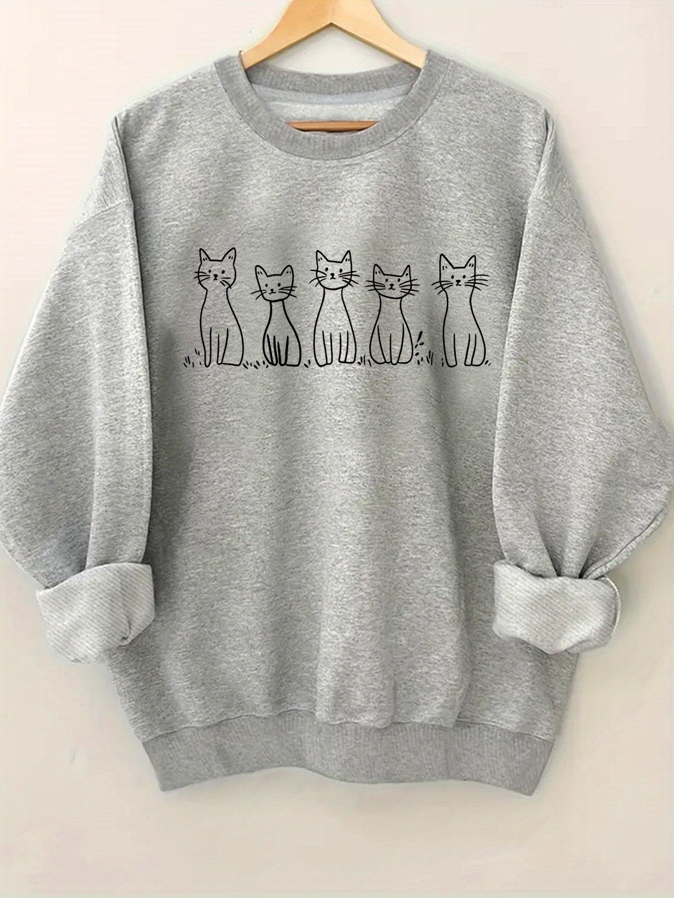 🐾 Sudadera Blanca de Cuello Redondo para Mujer con Ilustración de Gato – Estilo Casual y Divertido para Todos los Días 🐾