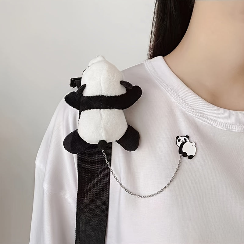 Broche de Peluche para Parejas - Dinosaurio Verde & Panda con Cadena