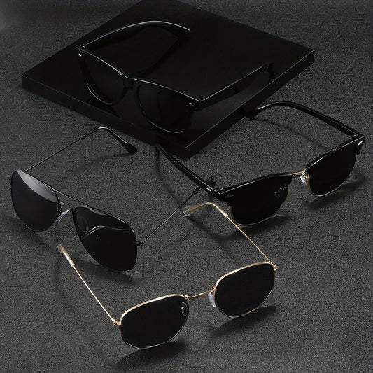 vSet de 4 Gafas Clásicas para Hombre – Diseño Ovalado Irregular, Estilo Urbano y Ejecutivo