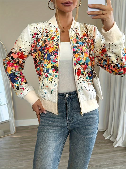 Chaqueta Casual de Tela Teñida para Mujer con Cuello Alto y Detalle de Cremallera - Ligera y Perfecta para Primavera y Otoño 🌿✨