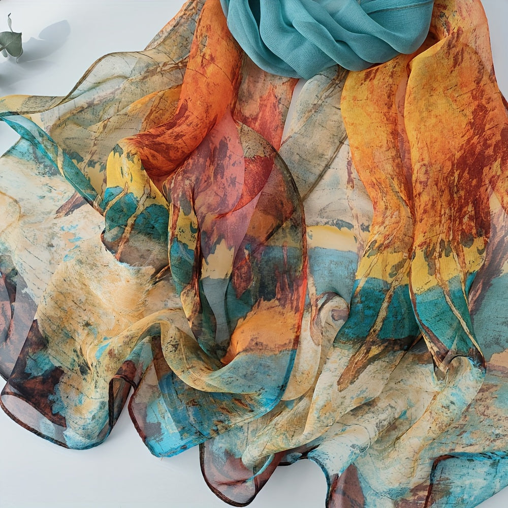 Elegante Bufanda de Chiffon con Estampado de Bosque de Abedules 🌿 - Perfecta para días de playa 🌞  ESPECIFICACIONES