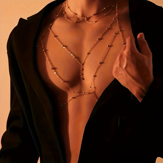 ✨ Set de 2 Cadenas Corporales para Hombre - Cadena de Cuerpo Multicapa con Borlas y Cuentas Redondas, Ideal para Fiestas, Playa y Vacaciones 🌴