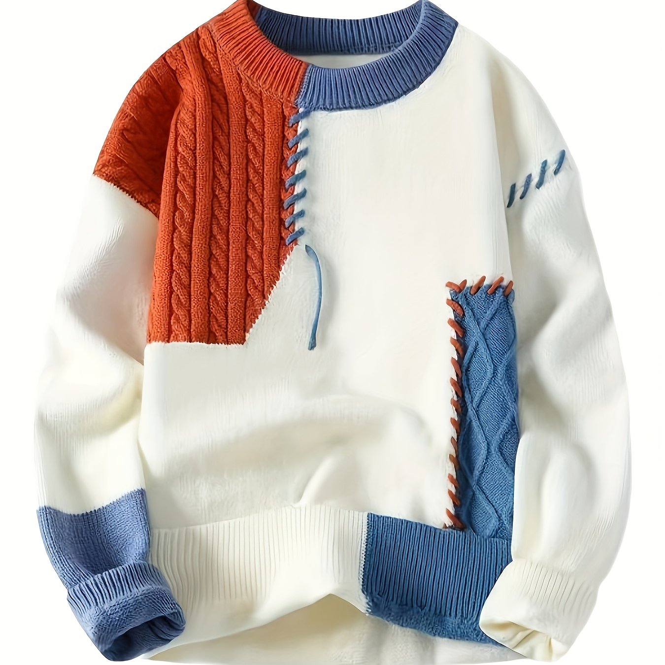 🧥 Suéter Masculino Tejido con Bloques de Color – Estilo Urbano para Otoño e Invierno