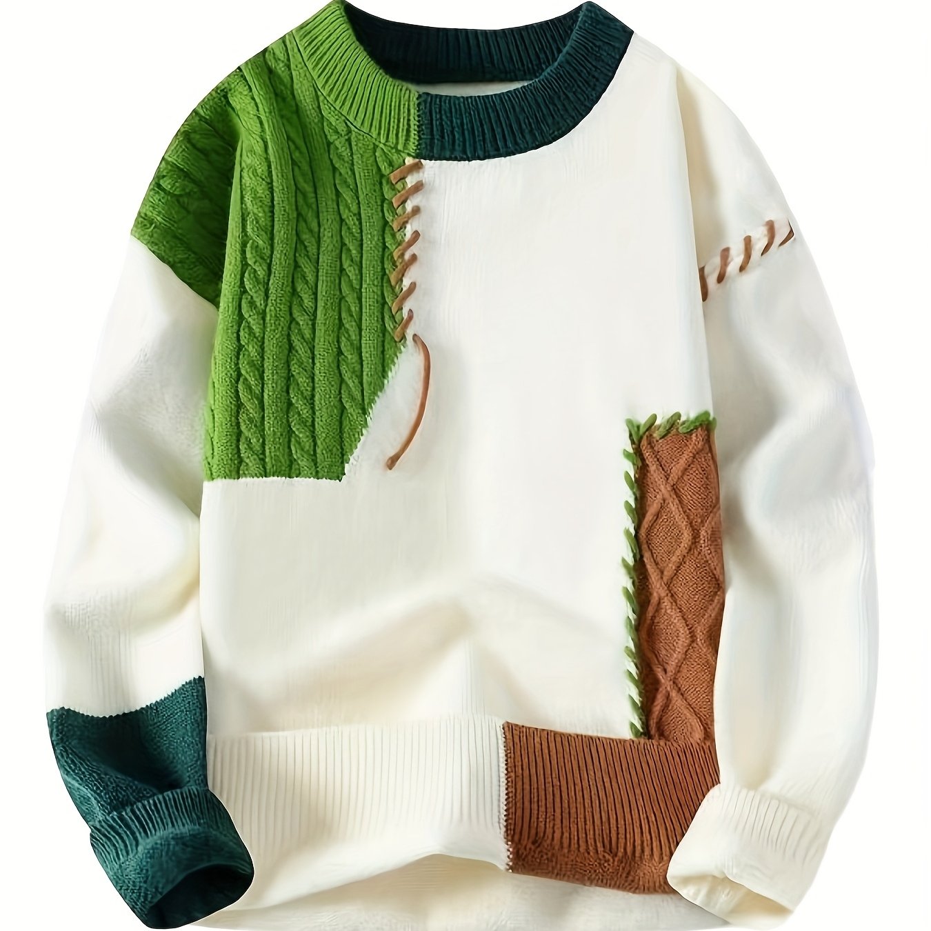 🧥 Suéter Masculino Tejido con Bloques de Color – Estilo Urbano para Otoño e Invierno
