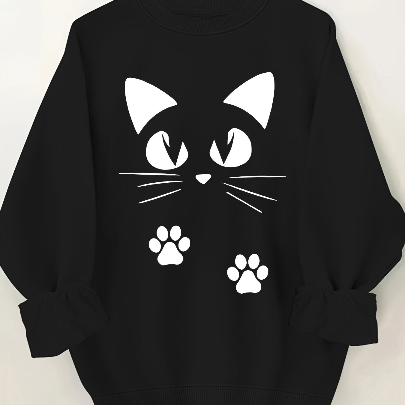 🐾 Sudadera Rosa con Estampado de Gatito para Mujer – Cuello Redondo y Puños Volados, Ideal para Primavera y Otoño 🌸