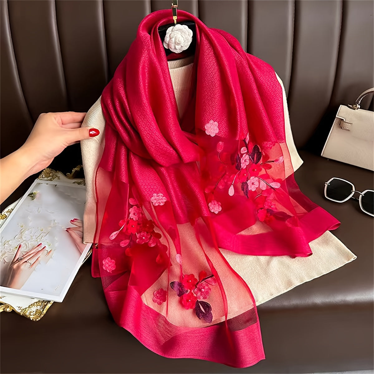 Chaleco de Flores Bordadas para Mujer - Bufanda Ligera y Transpirable 🌸💨