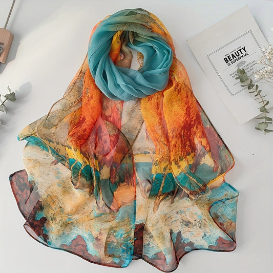 Elegante Bufanda de Chiffon con Estampado de Bosque de Abedules 🌿 - Perfecta para días de playa 🌞  ESPECIFICACIONES