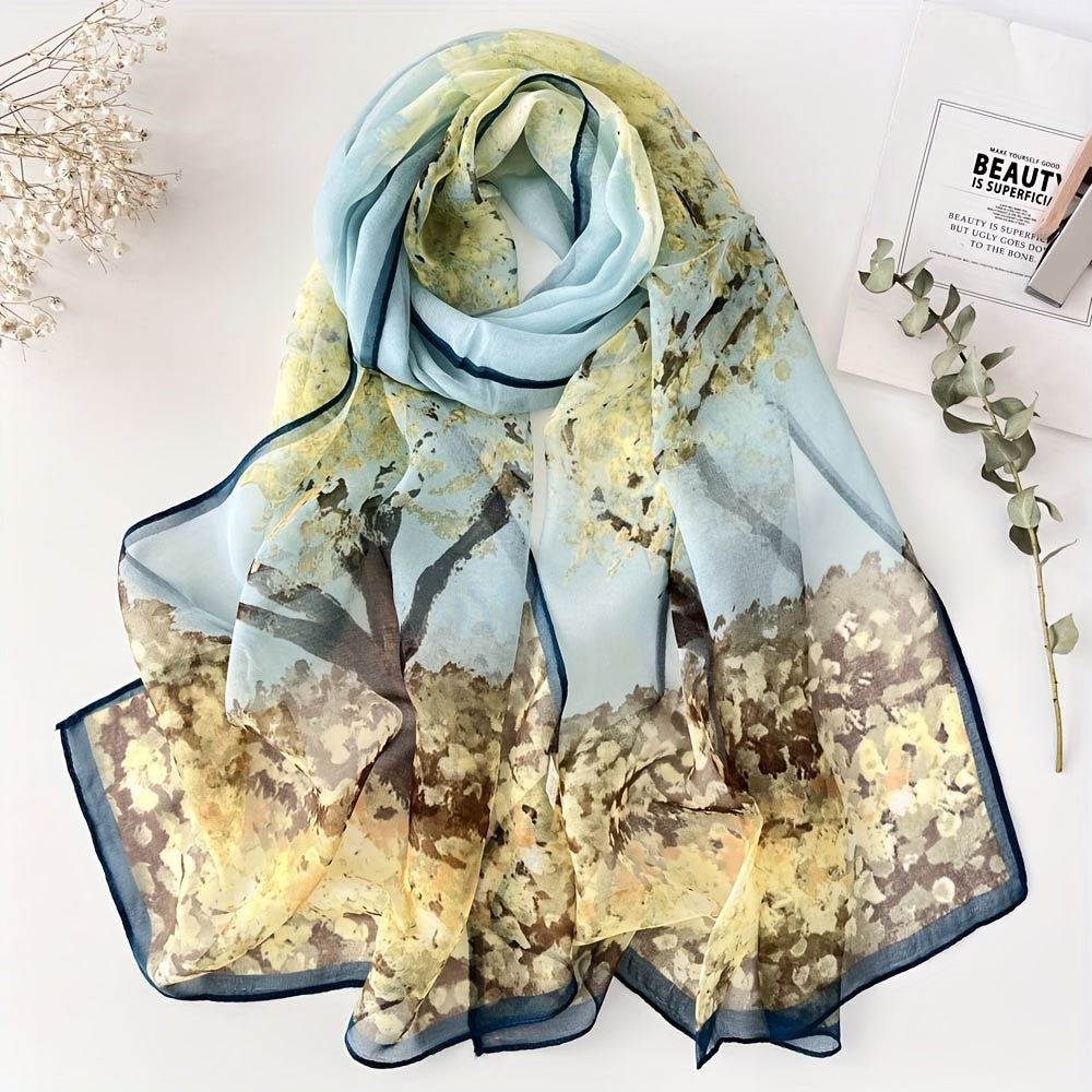 Elegante Bufanda de Chiffon con Estampado de Bosque de Abedules 🌿 - Perfecta para días de playa 🌞  ESPECIFICACIONES